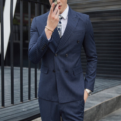

Mens business casual double-breasted suit three pieces