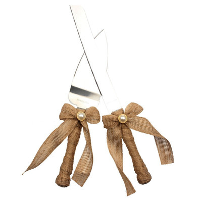 

UpperX 1 set of silver silver hemp rope fish wire Ma bow pearl wedding cake knife shovel 1 cake knife a cake shovel