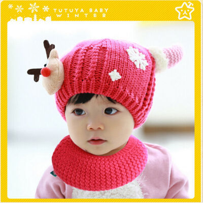 

Buebos Ninos Children Beanie Hat Autumn Winter Christmas Deer Cashmere Children's 2 Pcs Set ( Hat + Scarf) Baby Kids Christmas Gifts