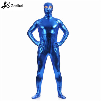 

Gesikai Mens Open Eyes Metallic Zentai Full Bodysuit Custom Made Back Zipper Second Skin Tights Suit Fancy Halloween Costumes
