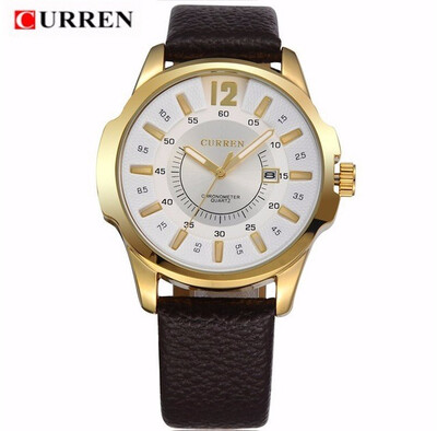 

CURREN new fashion casual quartz watch men large dial waterproof chronograph releather wrist watch relojes free shipping 8123