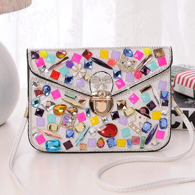 

Famous brand woman leather messenger bag diamond mini shoulder bag female mobile phone bag purse pretty crossbody bag