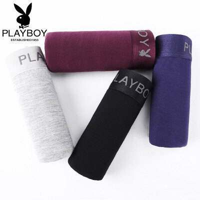 

Playboy Mens Underwear Mens Solid Color Elastic Breathable Waist Boxer Boxes Panties Gift Box 4 Pack Black Deep Hemp Grey Blue Flower Gray 3XL