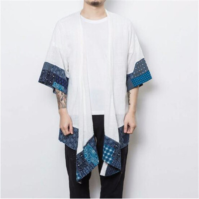 

Male Fashion Casual Long Kimono Jacket Outerwear Overcoat Men Chinese Style Half Sleeve Trench Cardigan Coat