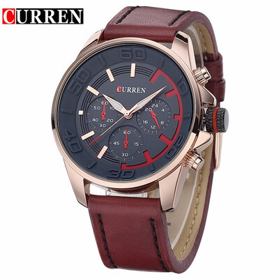 

Curren new fashion brand design business men clock casual leather luxury wrist quartz army sport watch 8187