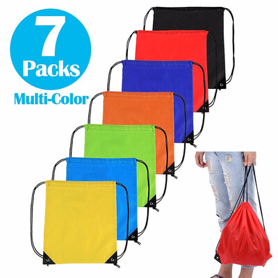 

7 Pieces Drawstring Bag Sack Cinch Tote Gym Storage Backpack 7 Colors