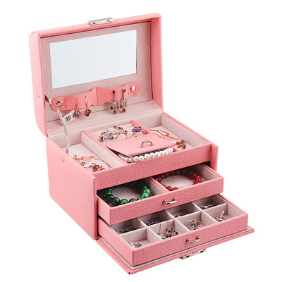 

Lavi European Grand Princess Cattle Felt Pink Jewelery Box with Lapel Mirror Jewelry Box