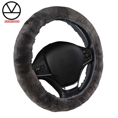 

Premium Pure Sheepskin Wool Steering Wheel Cover Black Car Covers Winter Warm