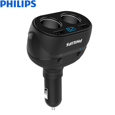 

PHILIPS car charger cigarette lighter one for two double USB double point voltage monitoring DLP3521N