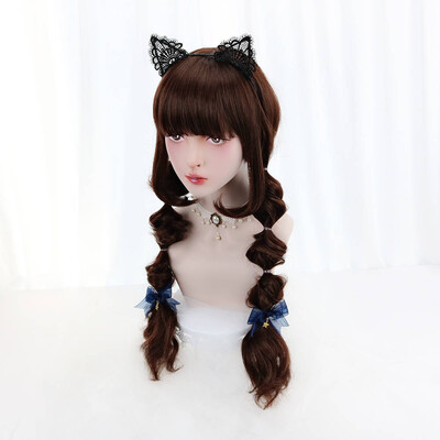 

28" Long Lolita Cosplay Wig With Bangs Synthetic Hair 205g Natural Wave Custom Party Daily Wigs For Women Fashion Heat Resistant