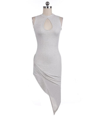 

Stylish Lady Womens New Fashion Sexy Slim Irregular Split Sleeveless O-neck Dress