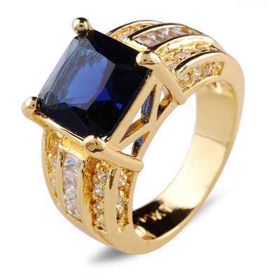 

Aiyaya 12kt Yellow Gold Plated Cushion-cut Blue Sapphire High Quality Crystal Band Rings For Womens