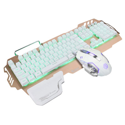 

Fude IK900 colorful backlit metal game keyboard mouse set wired mechanical feel keyboard eat chicken mouse set white