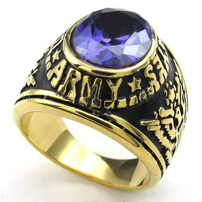 

Hpolw Mens CZ Stainless Steel Ring Eagle Hawk US ARMY Blue Red Gold