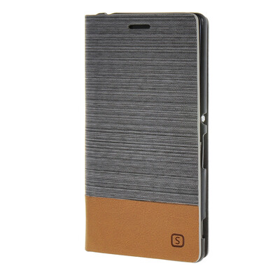

MOONCASE Sony Xperia Z4 чехол Холст ткани кожи бумажника Слот для карты флип кронштейн задней стороны обложки Серый