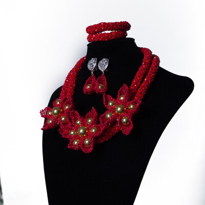 

AMYNOVA Red Millet Beads Hand-Knitted African Costume Jewelry Set Nigerian Wedding Beads Necklace African Beads Jewelry