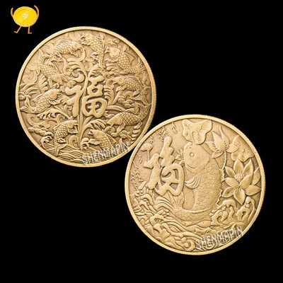 

2018 China koi fish commemorative coins feng shui coins lucky animal gold coins home decoration collection gifts