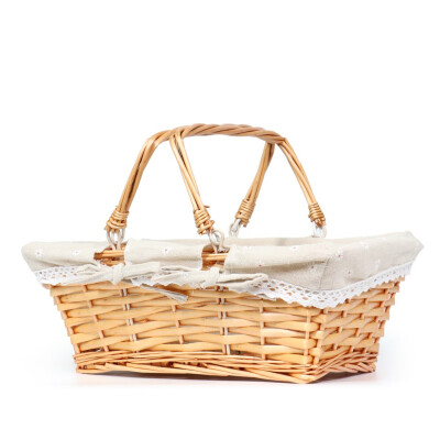 

MEIEM Easter Basket Gift Basket Wicker Woven Picnic Basket with Double Folding Handles Rectangular Willow Basket