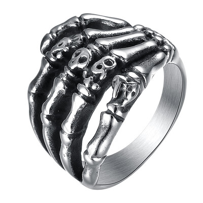 

Yoursfs Skull Ring for Men Stainless Steel Ring Band Silver Tone Black Skull Hand Bone Ring for Gift