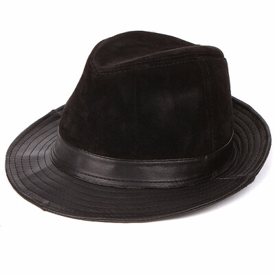 

Mens Sheepskin Leather Hat Male Fashion Fedoras Genuine Leather Cap Adult Fashion Cowboy Hat Wide Brim 3 Colors B-7242
