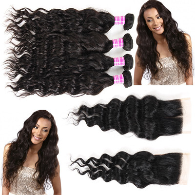 

Glary Brazilian Human Hair Cheap Natural Wave Hair 8A 100 Unprocessed Virgin Hair Weaves 4 Bundles with Closure Natural Black