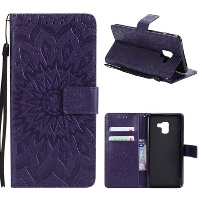 

MOONCASE Samsung Galaxy A8 2018 Wallet CaseSun Flower Pattern Embossed PU Leather Magnetic Flip Cover Card Holders -Purple