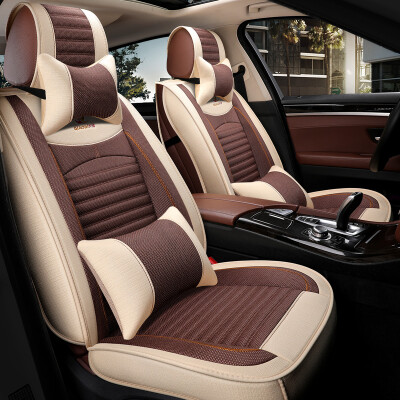 

Qiaodi car seat four seasons GM car seat cover full surrounded by imitation linen cushions all linen luxury coffee color