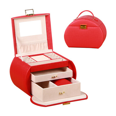 

Yappies leather oval jewelry box gift box with makeup mirror European Princess jewelry box small jewelry storage box desktop finishing box pink
