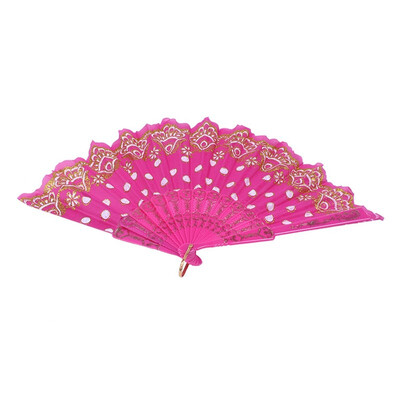 

UpperX Chinese Dance Party Wedding Lace Flower Folding Hand Held Flower Fan Rose Red23cm