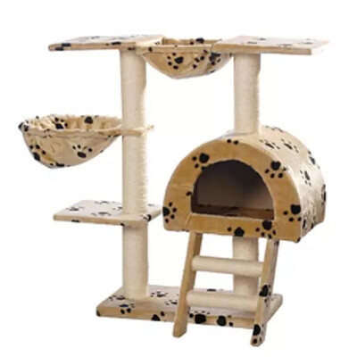 

Cat Tree 105 cm Beige with Paw Prints 2 Scratching Posts