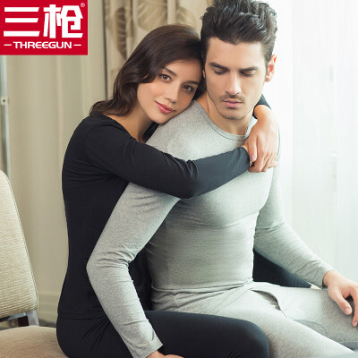 

Three guns thermal underwear men 2018 autumn&winter new products refreshing skin stretch thick cotton round neck v-neck long-sleeved couple autumn clothes long pants womens suit mens round neck light gray