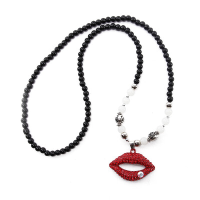 

Fashion Multi Style Pendants Women Beads Chain Sweater Collar Jewelry Necklace RED LIPS