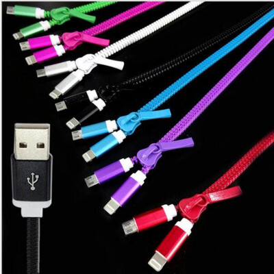 

Zipper design 2 in 1 Mobile Phone Micro USB Data Cable Phone Charging Cable USB Data Sync Charge Cable For Samsung For Iphone