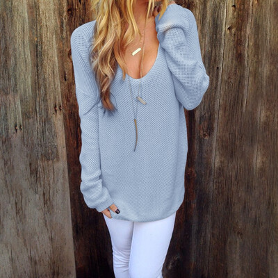 

Pure Color Round Neck Long Sleeve Loose Sweater