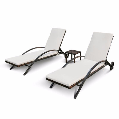 

IKayaa 3PCS Rattan Wicker Patio Chaise Lounge Chair Set Furniture Adjustable Back Outdoor Sun Lounger Set Iron Frame