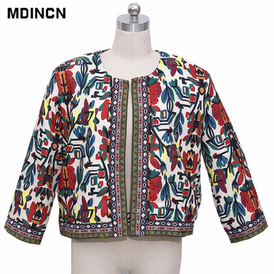 

2018 Fashion Women Jacket Spring And Summer new retro High quality print round neck jacket women embroidery slim outwear jacket