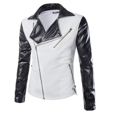 

Zogaa Mens Suit Splices Leather Fashion Sleeve Zip