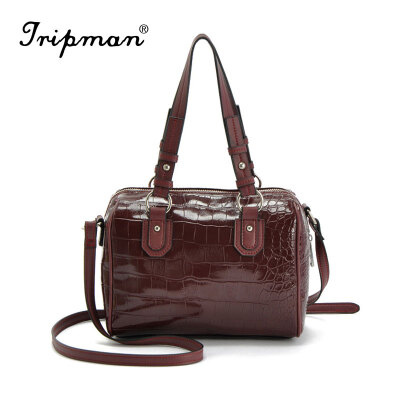 

Tripman Vintage Simple PU Leather Women Handbag Lady Wax Oil Leather Shoulder Bag Crocodile Pattern Fashion Women's Shoulder Bag Ladies Messenger Bags Fashion Tote Bowling Bag