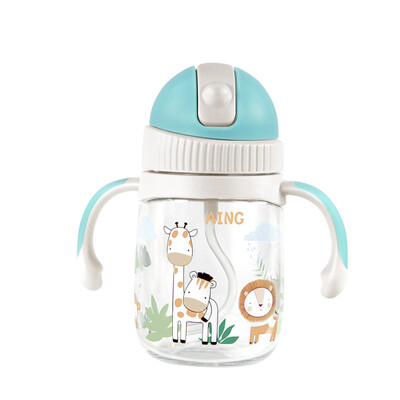

Ayin baby learning cup baby gravity ball sippy cup childrens cup leak-proof anti-smashing water cup shatter-resistant belt handle training cup 240ML macaron blue
