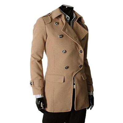 

CT&HF Men Temperament Elegant Coat Pure Color Woollen Coat Lapels Classic Double-Breasted Jacket Winter Thickening Silm Coat