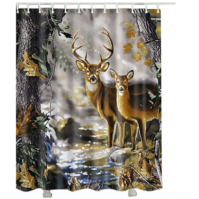 

UpperX Fabric Waterproof Bathroom Shower Curtain With Hooks SetForest small deer