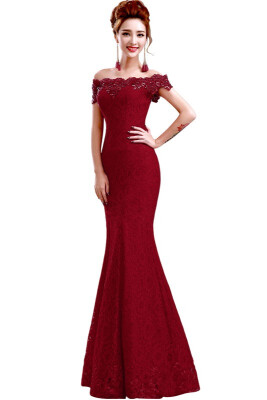 

Elegant Crystal Beaded Red Royal Blue Lace Mermaid Long Evening Dresses 2018 Prom Party Dress