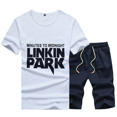 

Damaizhang Brand Designer Men T-shirt Suit With Short Pants Summer Linkin Park Printed Casual Short Sleeve Man T Shirt