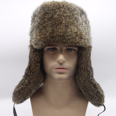 

Natural rabbit fur Lei Feng hat mens hat autumn&winter warm thickening fur real rabbit hair ear cap 2018 new discount