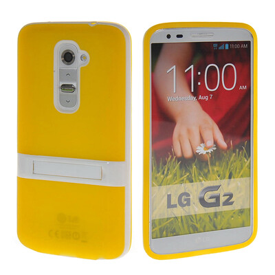 

MOONCASE Soft Flexible Silicone Gel TPU Skin with Kickstand Shell Back Case Cover for LG G2 Yellow