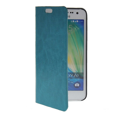

MOONCASE Slim Leather Side Flip Wallet Card Slot Pouch with Kickstand Shell Back чехол для Samsung Galaxy A3 Blue