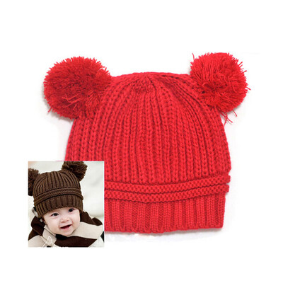 

Vanker Pretty Unisex Baby Kids Dual Ball Knit Sweater Cap Winter Warm Hat Red