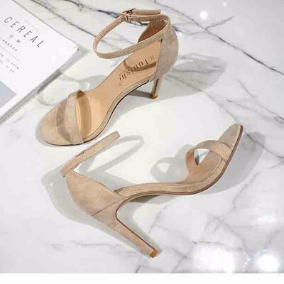 

Small refreshing 2018 summer fairy with buckles sandals thin heels&high heels with black suede womens shoes
