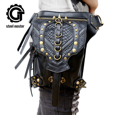 

STEELMASTER Steampunk Waist Bag Gothic Leather Cross Body Bags Victorian Rivet Leg Thigh Holster Bags