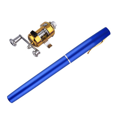 

Mini Portable Aluminum Alloy Pocket Pen Shape Fish Fishing Rod Pole With Reel Blue